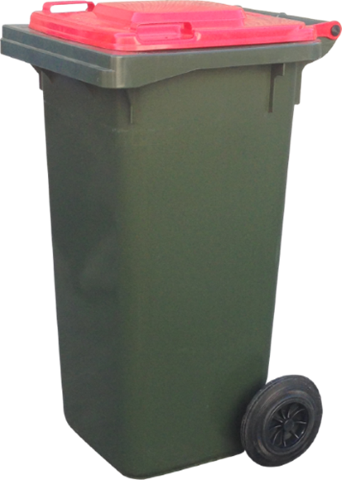 dark green red lid wheelie bin