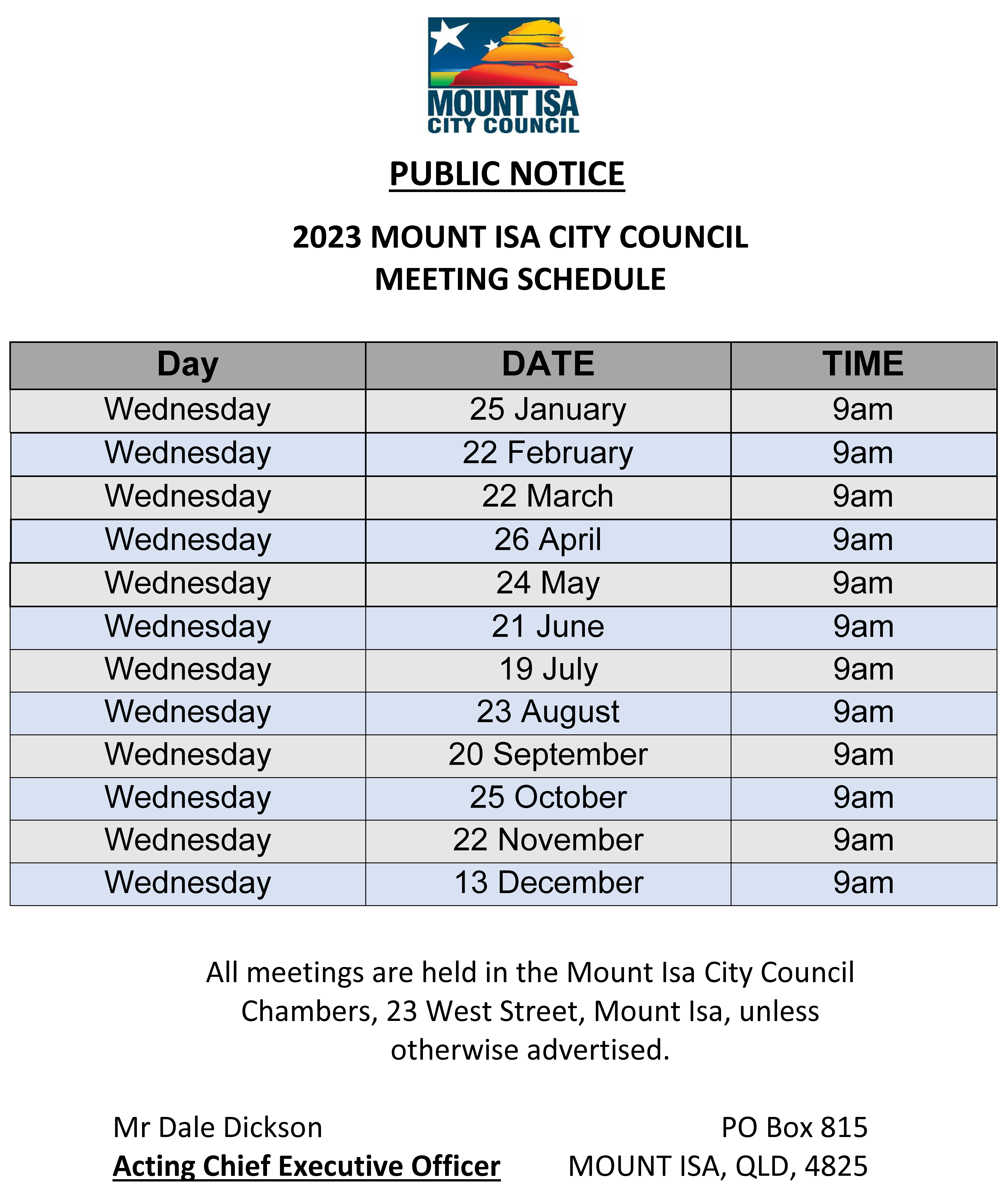 Meeting Schedule 2023